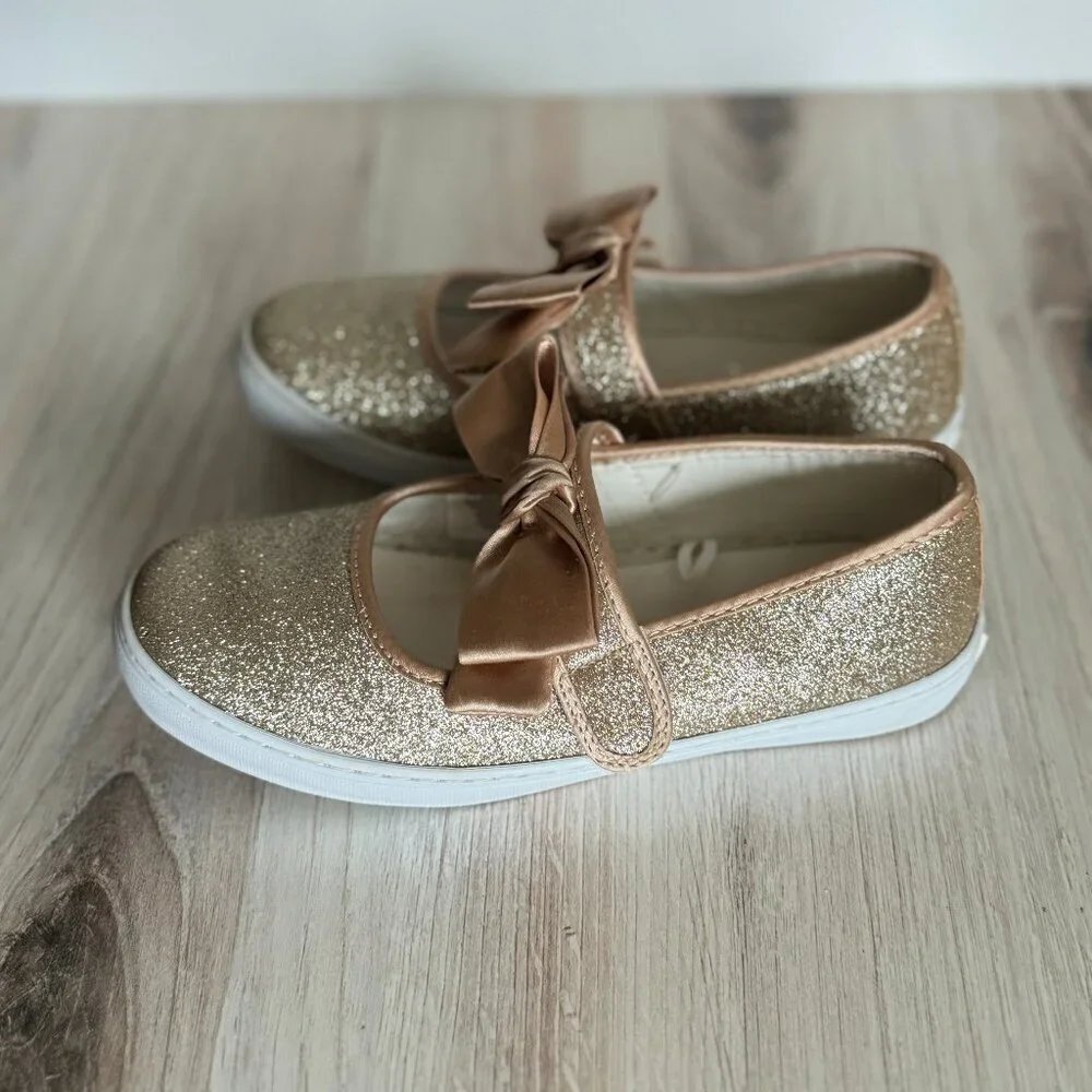 Janie and Jack Gold Sparkle Mary Jane Sneakers Girls Size 1